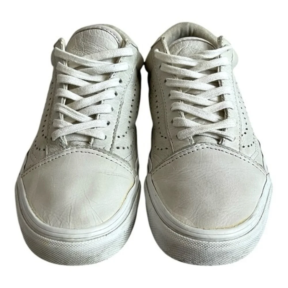 VANS Old Skool Reissue White Leather Sneakers Lace Up Athletic Shoes Mens 5